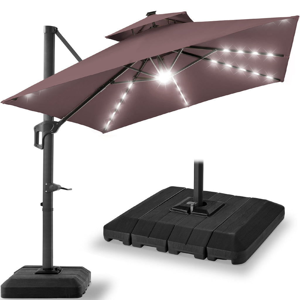 9x12ft 2-Tier Outdoor Solar LED Cantilever Patio Umbrella