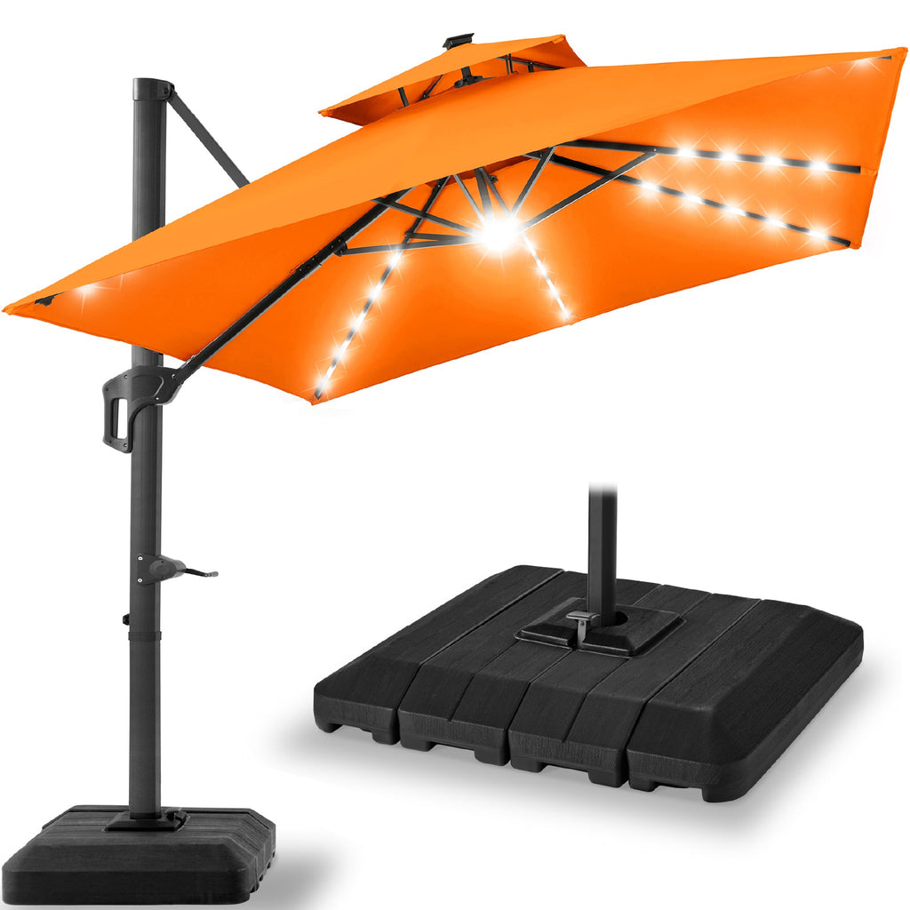 9x12ft 2-Tier Outdoor Solar LED Cantilever Patio Umbrella