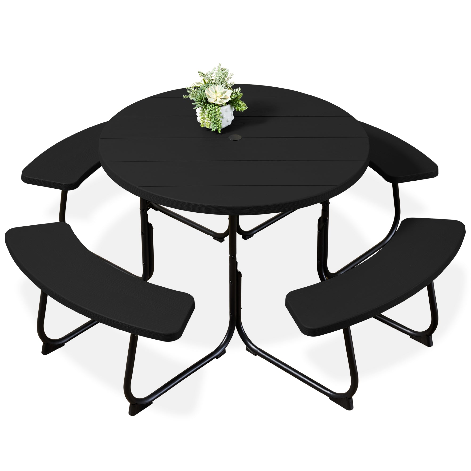 8-Person Circular Picnic Table w/ Umbrella Hole 4 Benches