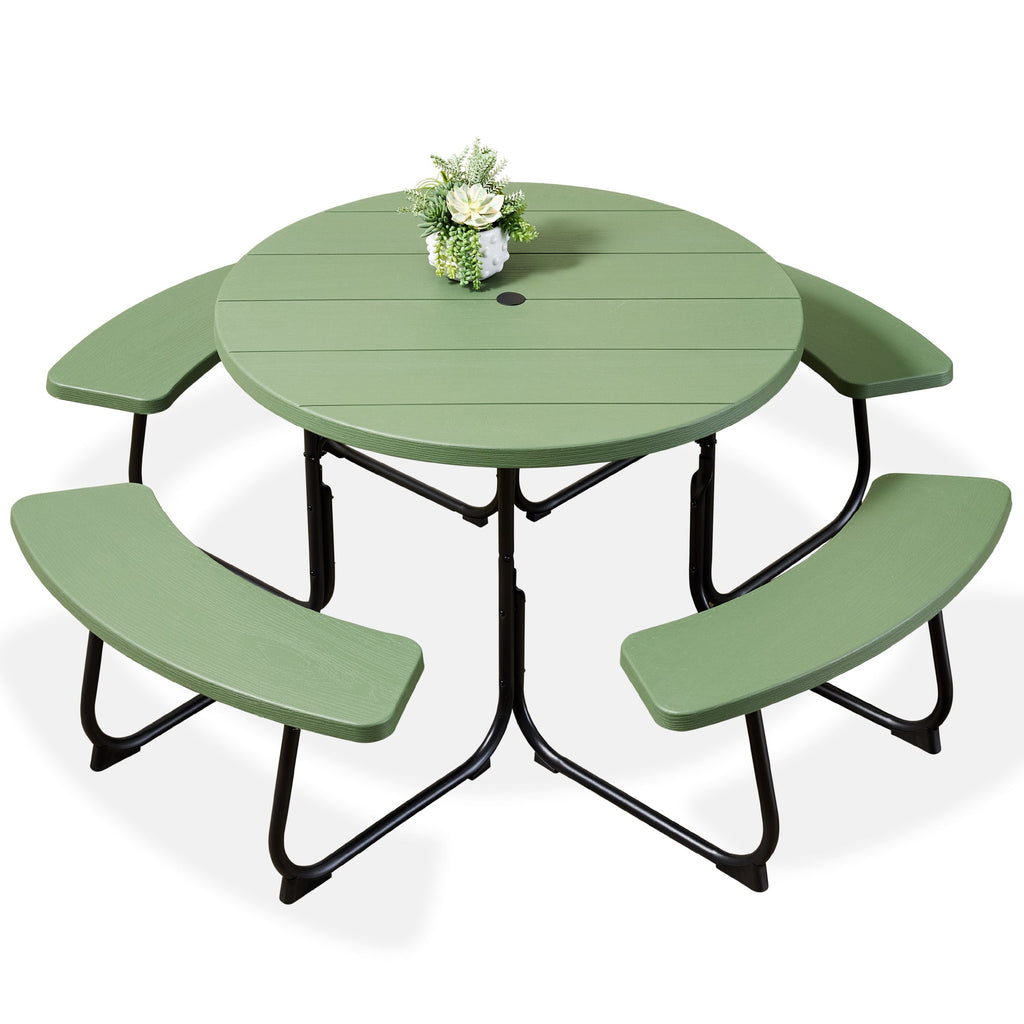 8-Person Circular Picnic Table w/ Umbrella Hole 4 Benches