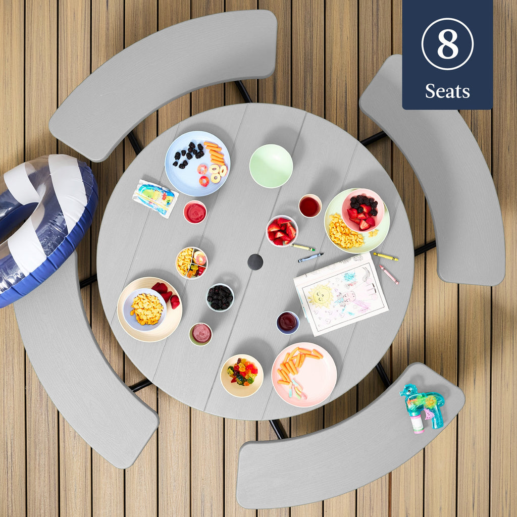 8-Person Circular Picnic Table w/ Umbrella Hole 4 Benches