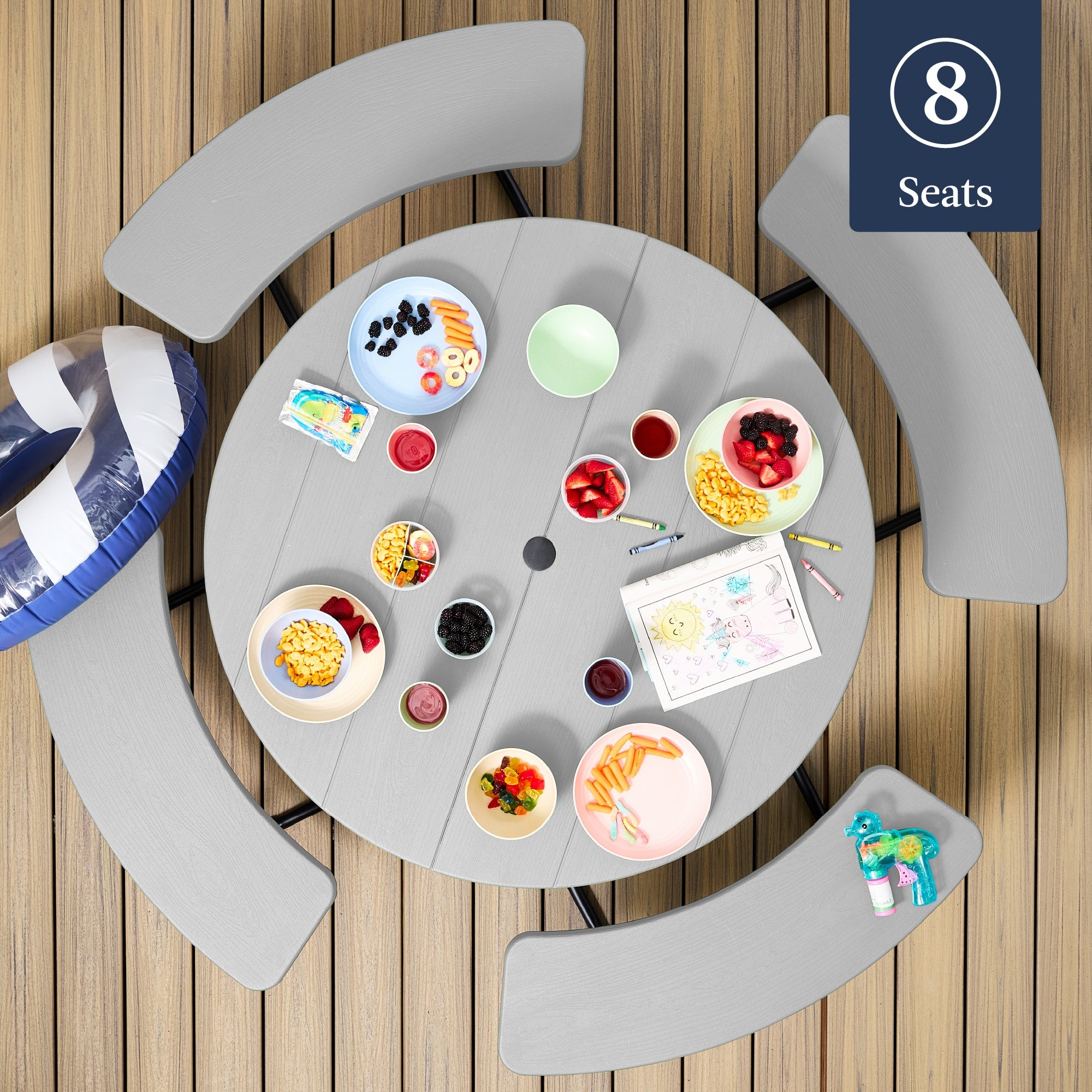8-Person Circular Picnic Table w/ Umbrella Hole 4 Benches