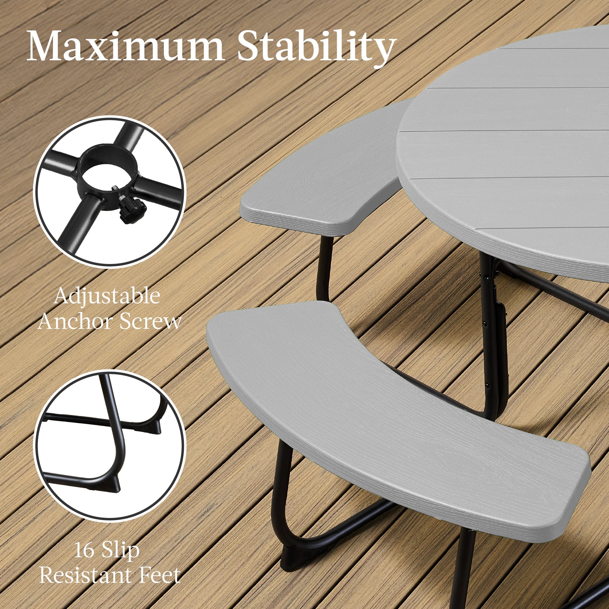 8-Person Circular Picnic Table w/ Umbrella Hole 4 Benches