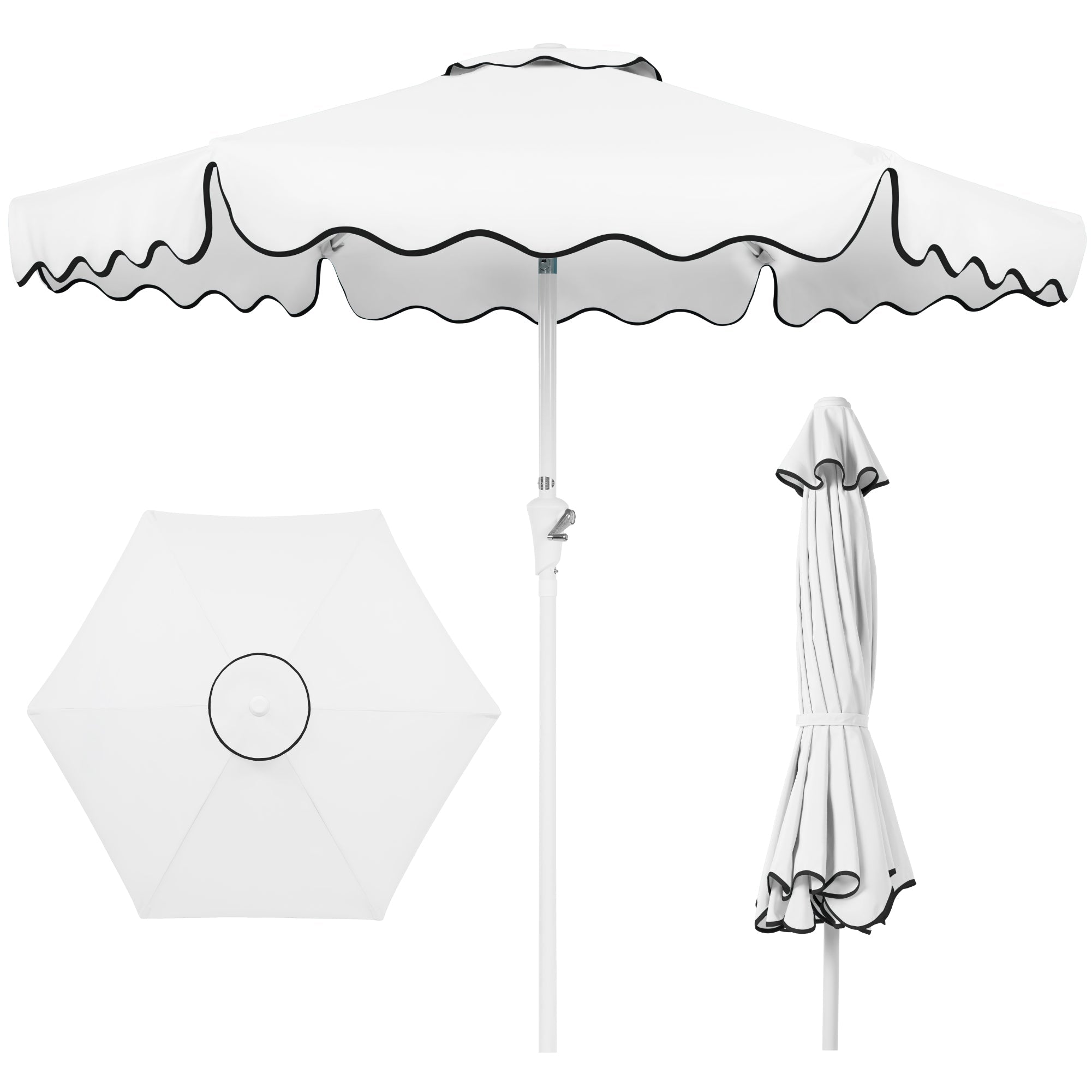 7.5ft Patio Market Umbrella,Wavy Trim UV-Fade-Resistant Crank & Tilt