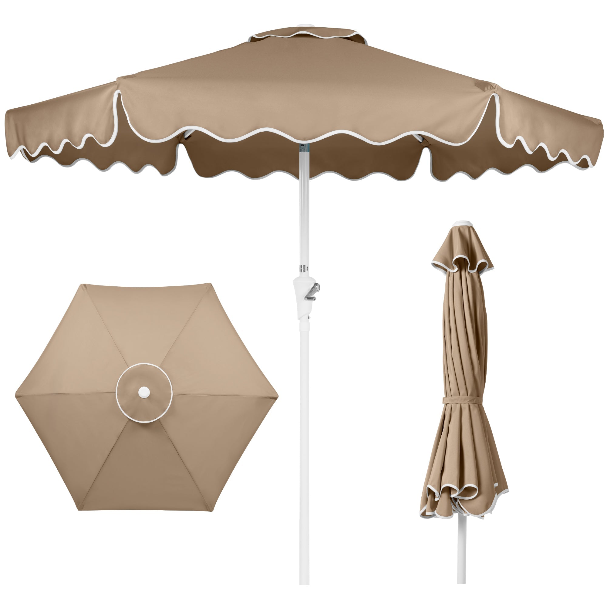 7.5ft Patio Market Umbrella,Wavy Trim UV-Fade-Resistant Crank & Tilt