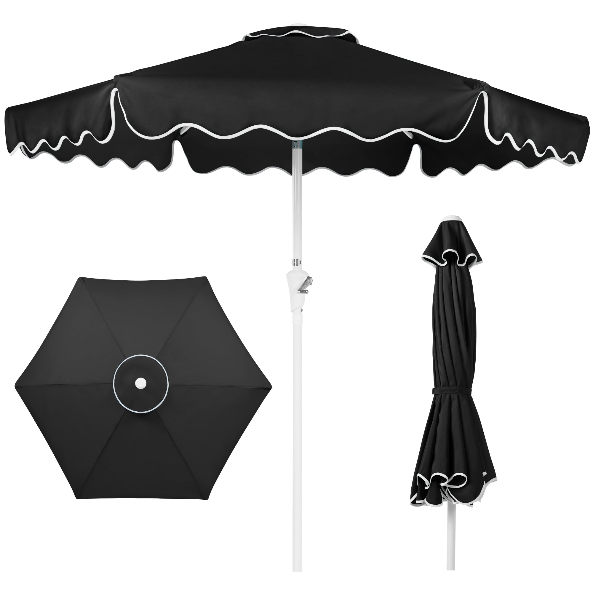 7.5ft Patio Market Umbrella,Wavy Trim UV-Fade-Resistant Crank & Tilt