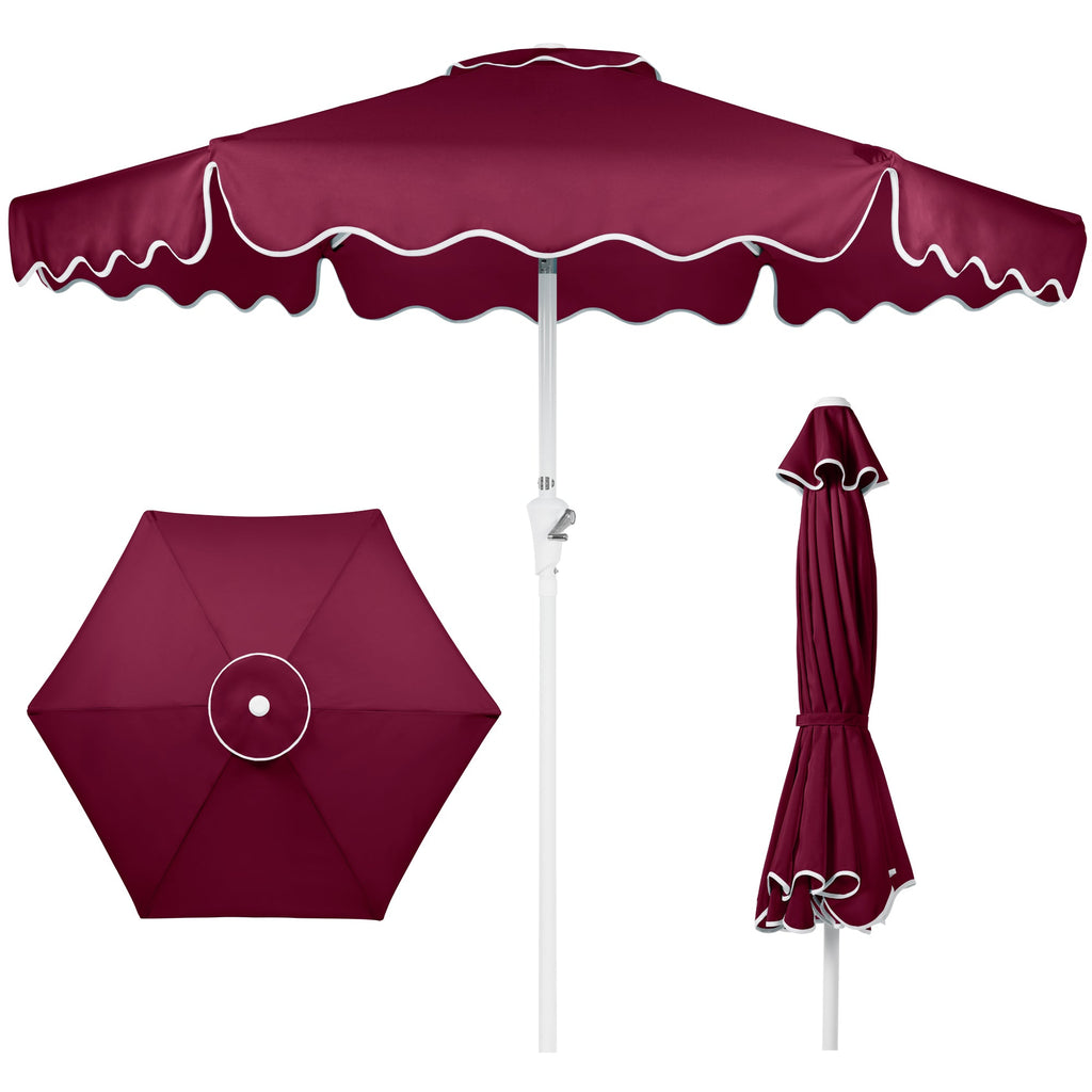7.5ft Patio Market Umbrella,Wavy Trim UV-Fade-Resistant Crank & Tilt