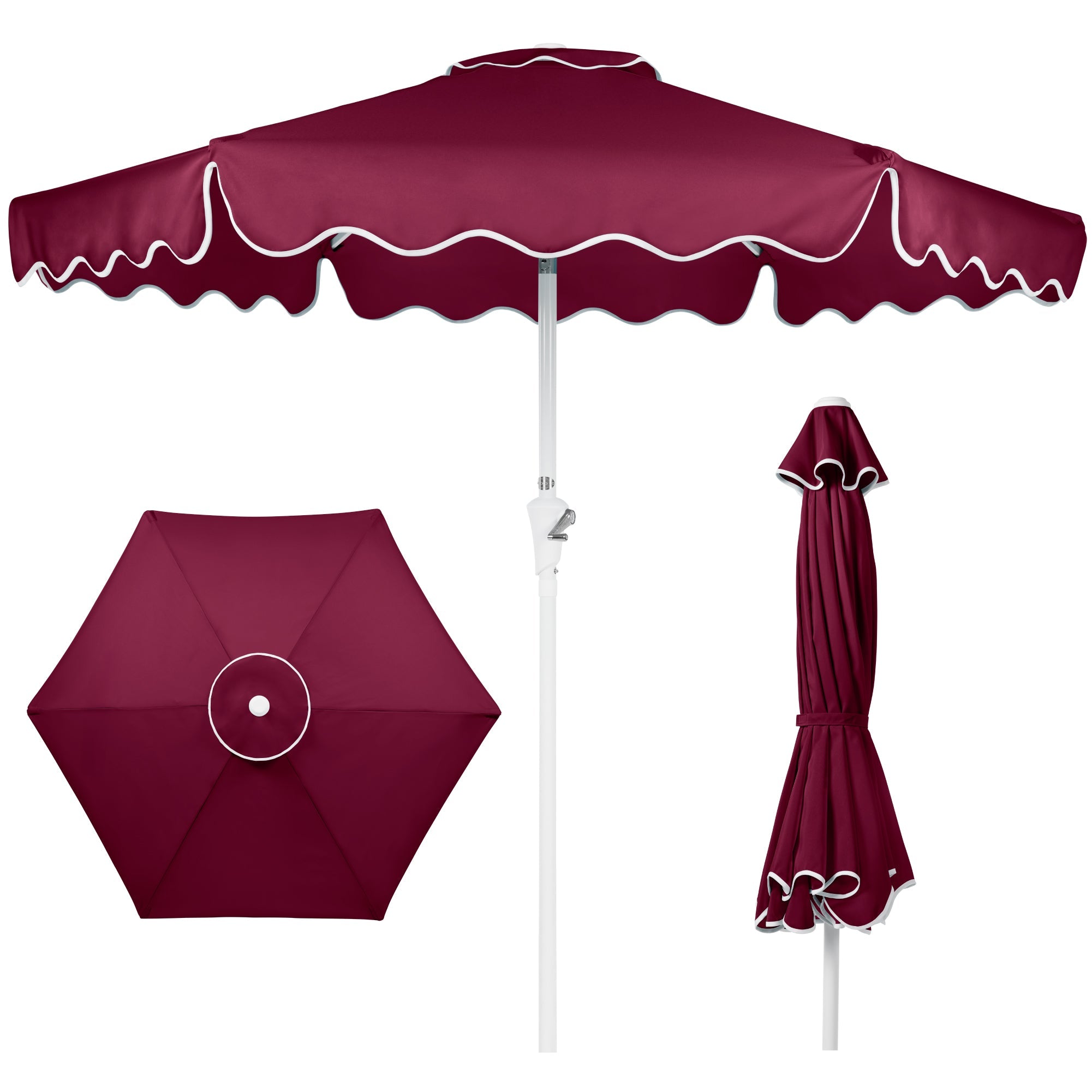 7.5ft Patio Market Umbrella,Wavy Trim UV-Fade-Resistant Crank & Tilt