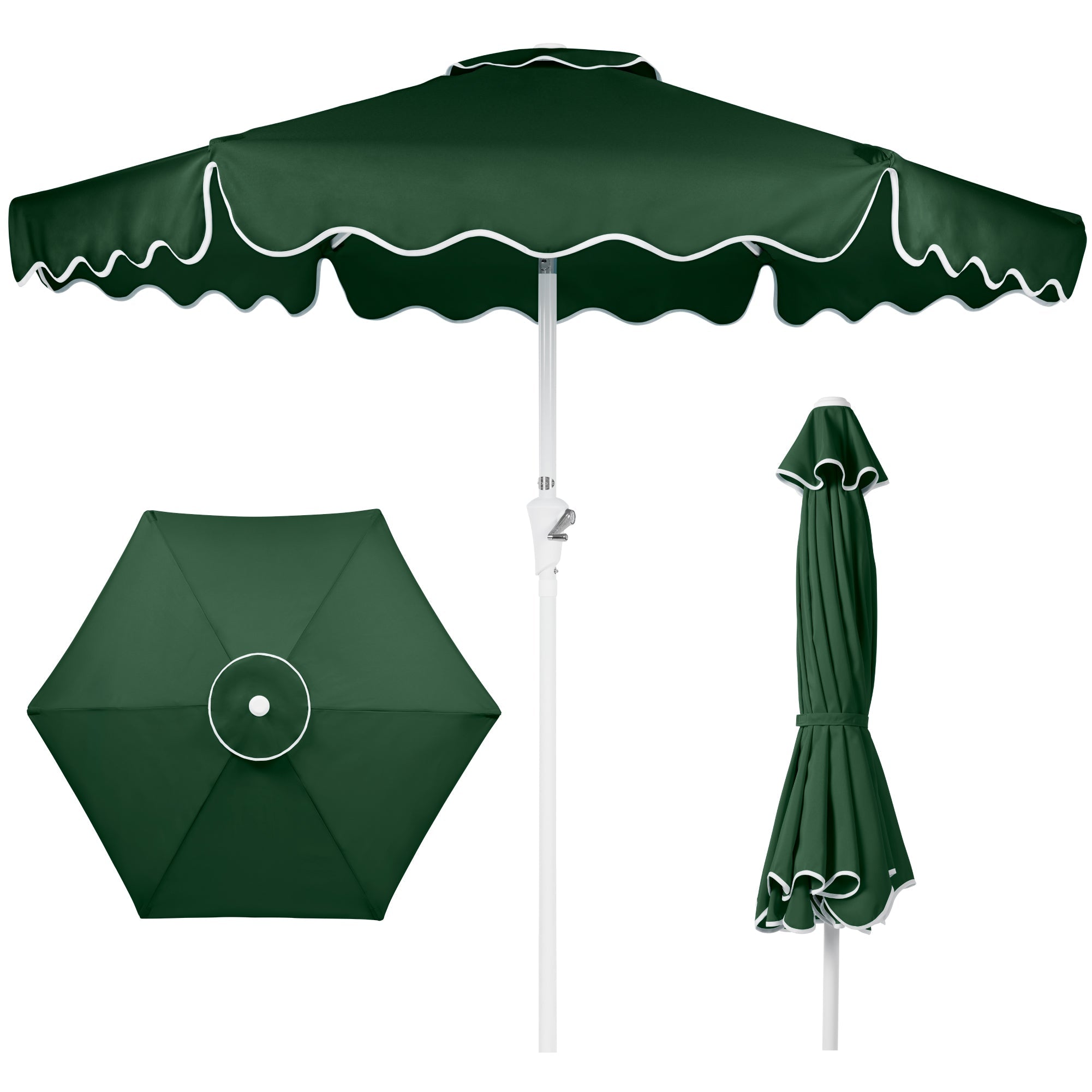 7.5ft Patio Market Umbrella,Wavy Trim UV-Fade-Resistant Crank & Tilt