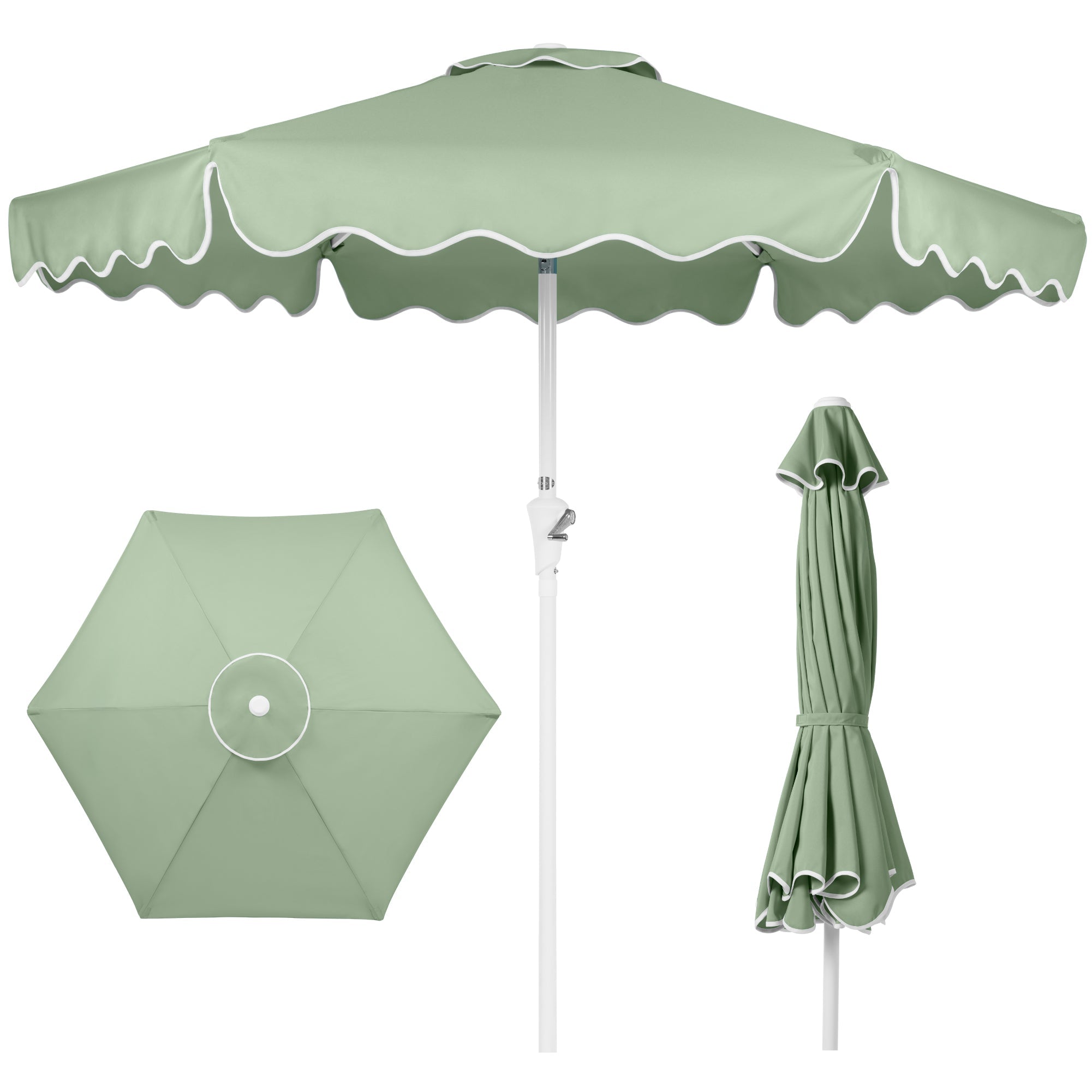 7.5ft Patio Market Umbrella,Wavy Trim UV-Fade-Resistant Crank & Tilt