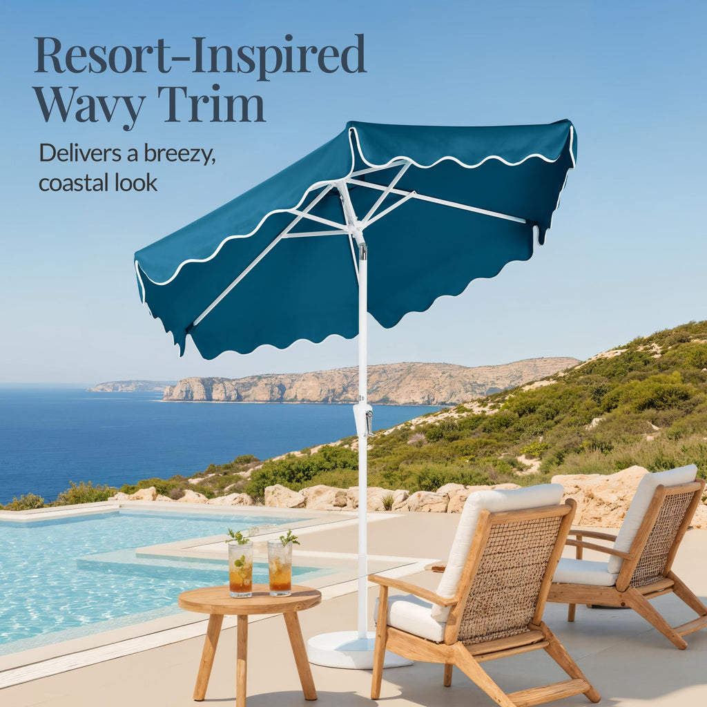 7.5ft Patio Market Umbrella,Wavy Trim UV-Fade-Resistant Crank & Tilt