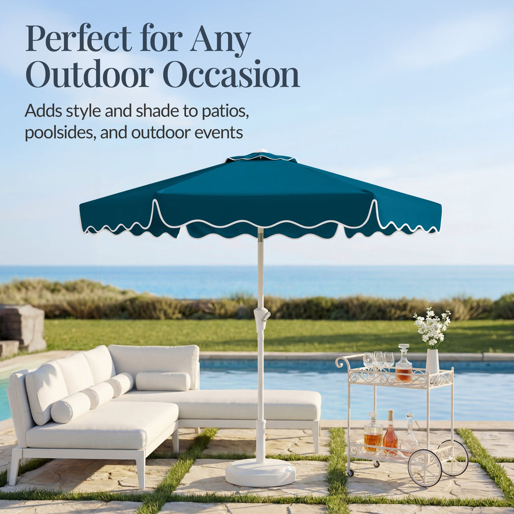 7.5ft Patio Market Umbrella,Wavy Trim UV-Fade-Resistant Crank & Tilt