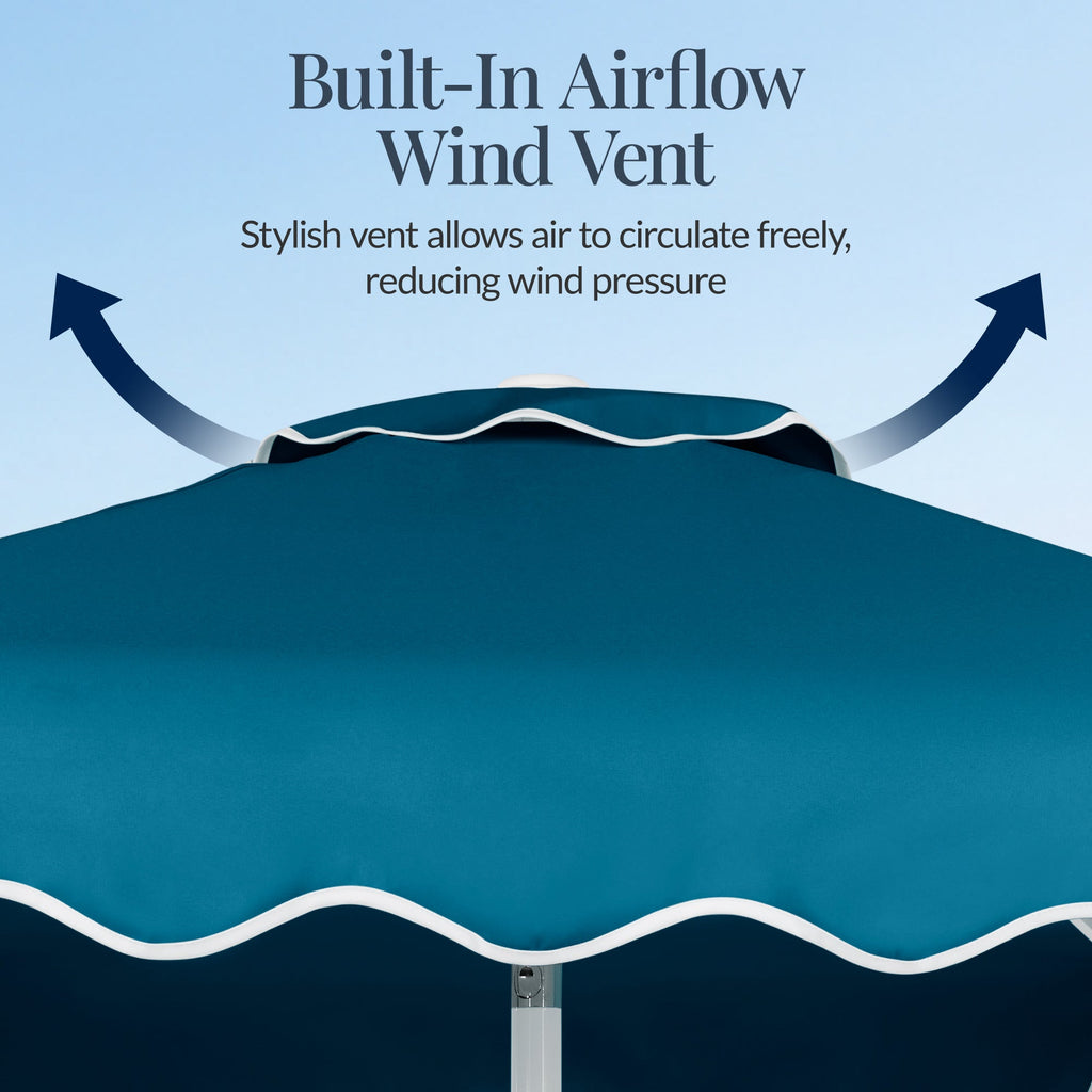 7.5ft Patio Market Umbrella,Wavy Trim UV-Fade-Resistant Crank & Tilt