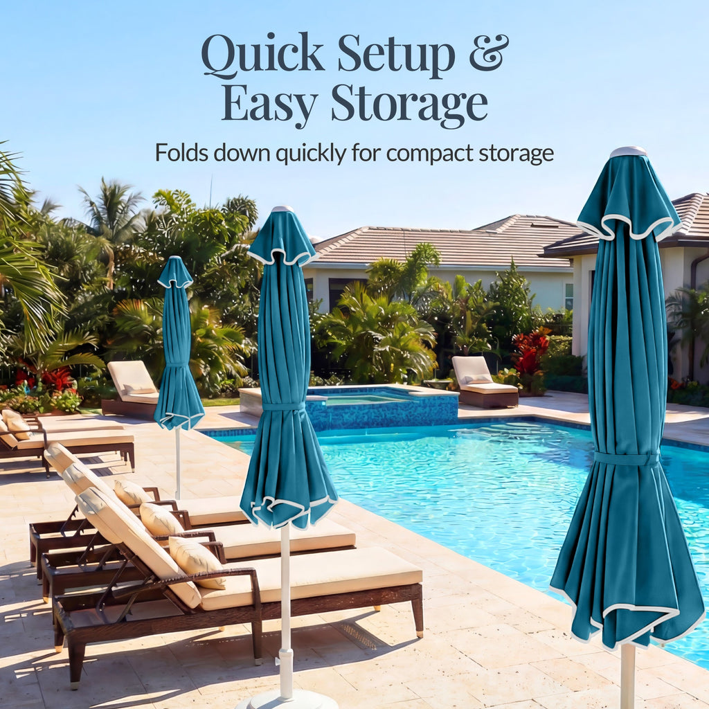 7.5ft Patio Market Umbrella,Wavy Trim UV-Fade-Resistant Crank & Tilt