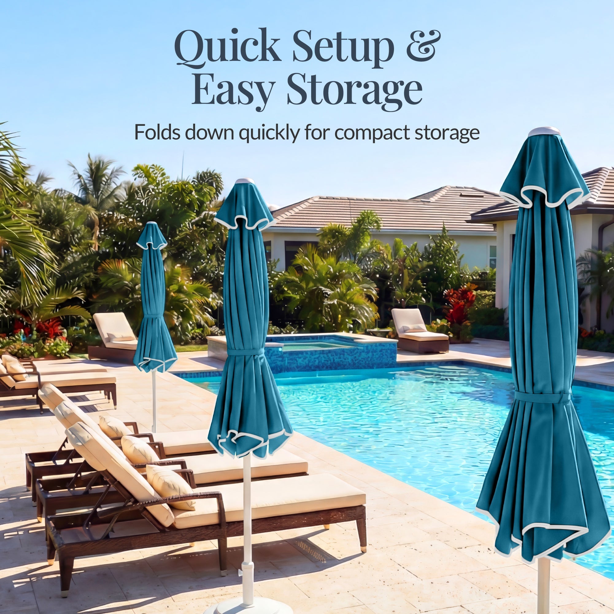 7.5ft Patio Market Umbrella,Wavy Trim UV-Fade-Resistant Crank & Tilt