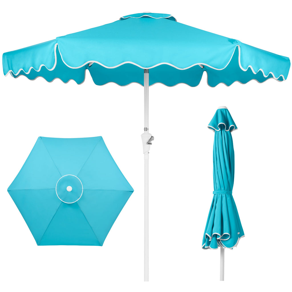 7.5ft Patio Market Umbrella,Wavy Trim UV-Fade-Resistant Crank & Tilt