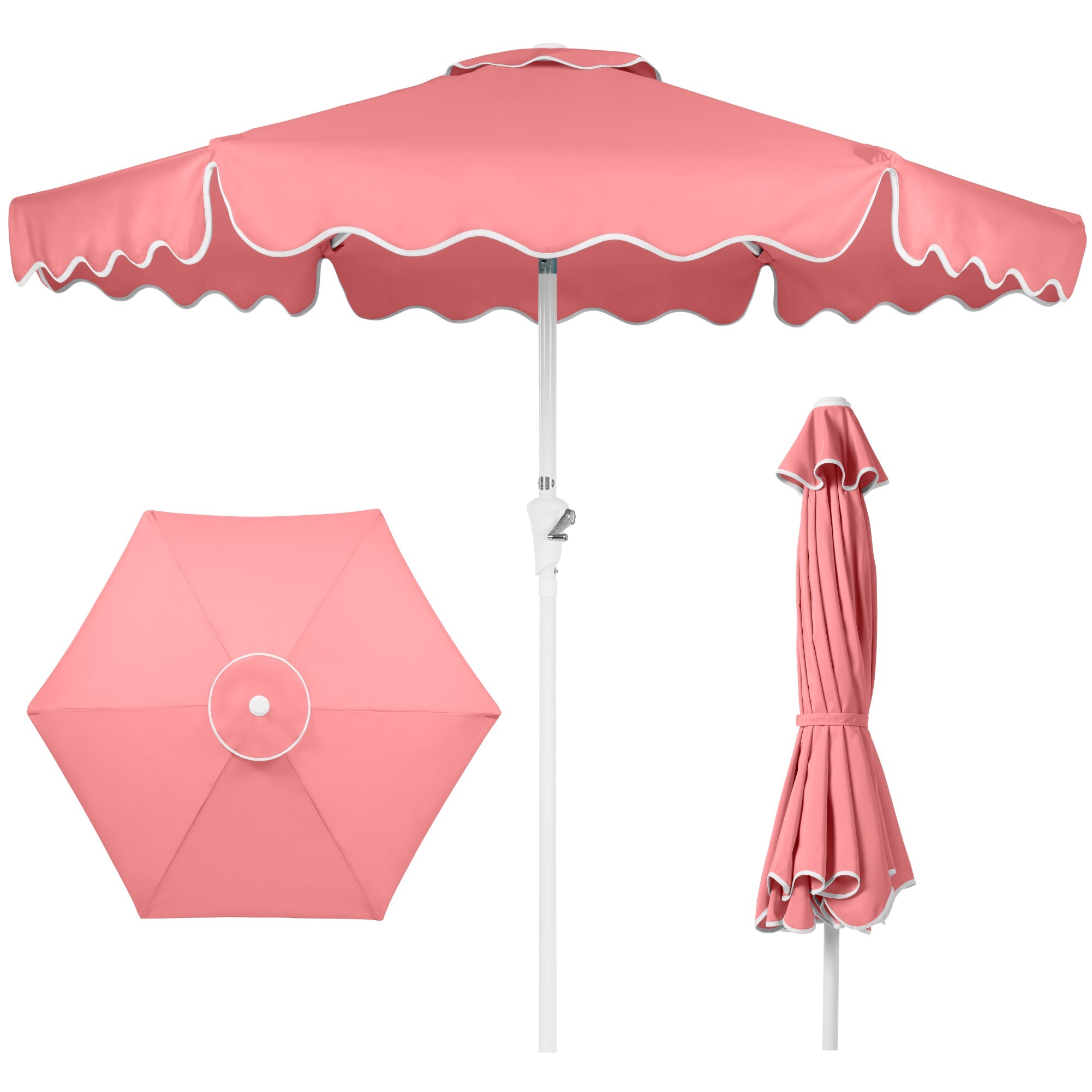7.5ft Patio Market Umbrella,Wavy Trim UV-Fade-Resistant Crank & Tilt