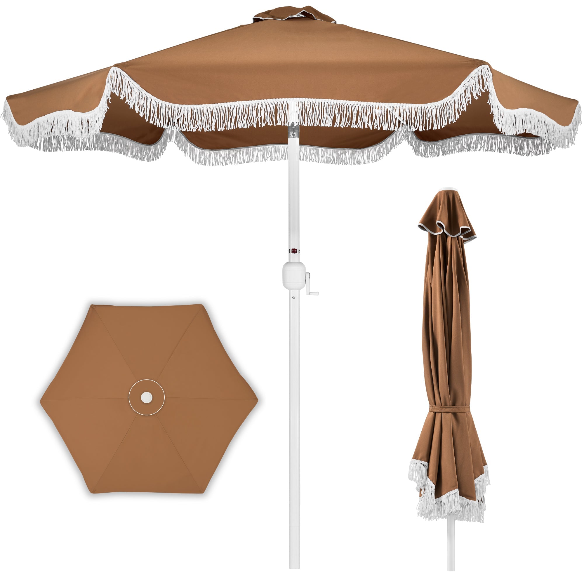 9ft Boho Fringe UmbrellaTilt UPF50+ Steel Pole