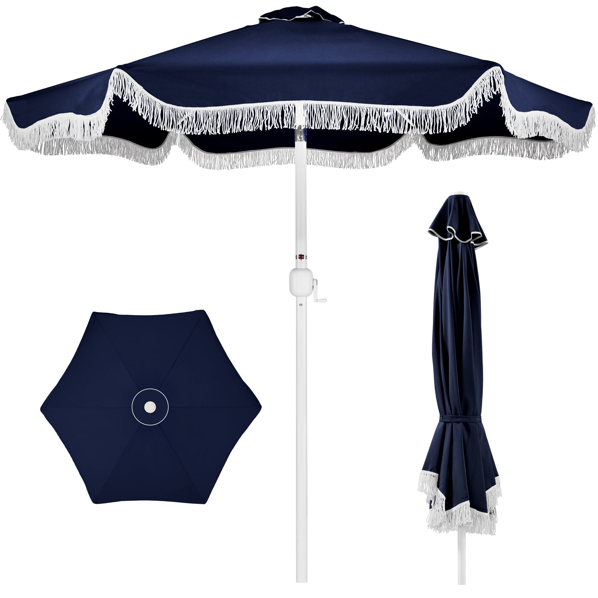 9ft Boho Fringe UmbrellaTilt UPF50+ Steel Pole