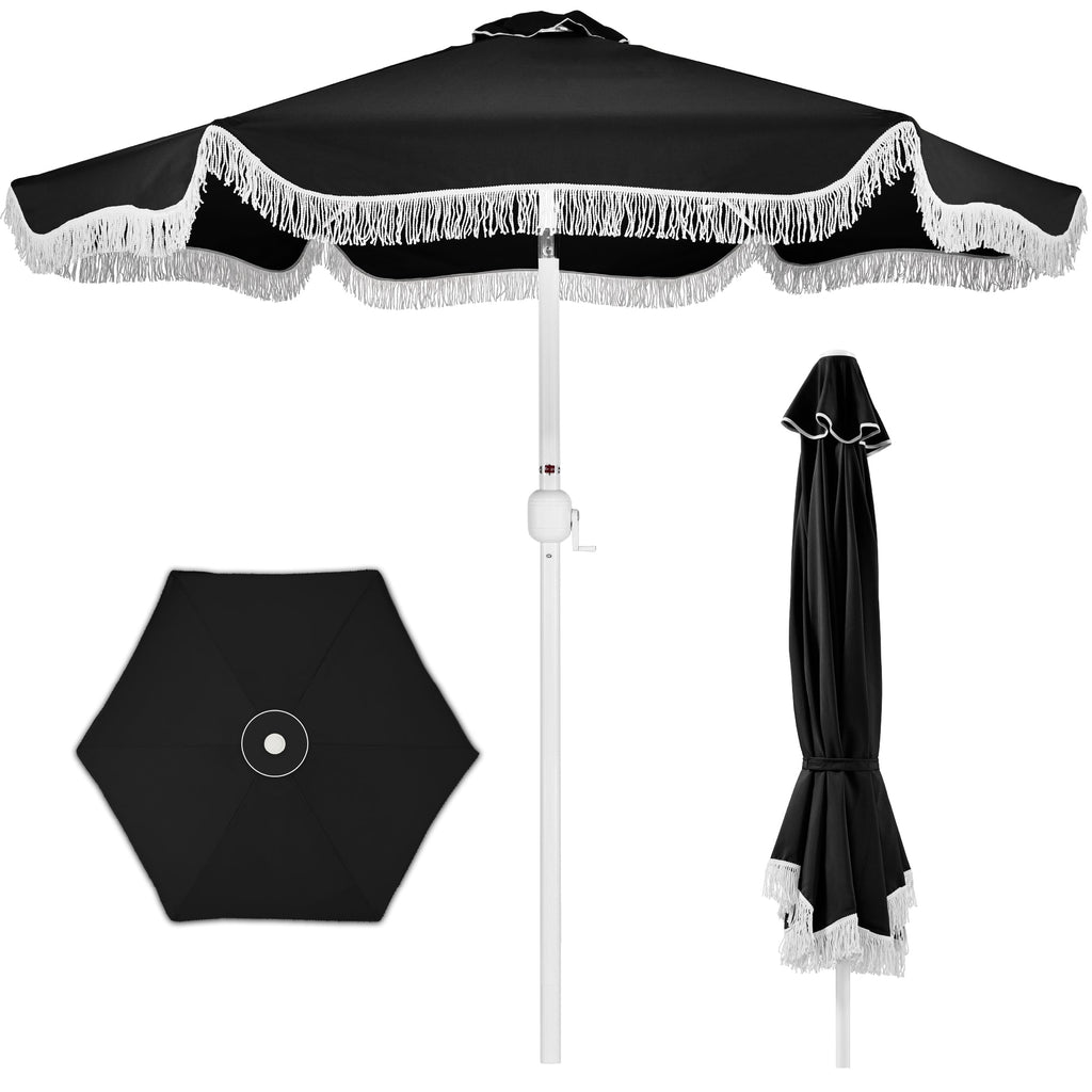 9ft Boho Fringe UmbrellaTilt UPF50+ Steel Pole