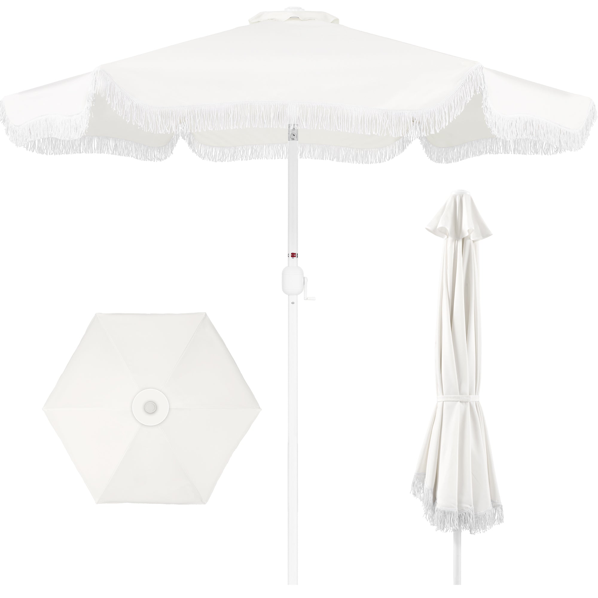 9ft Boho Fringe UmbrellaTilt UPF50+ Steel Pole