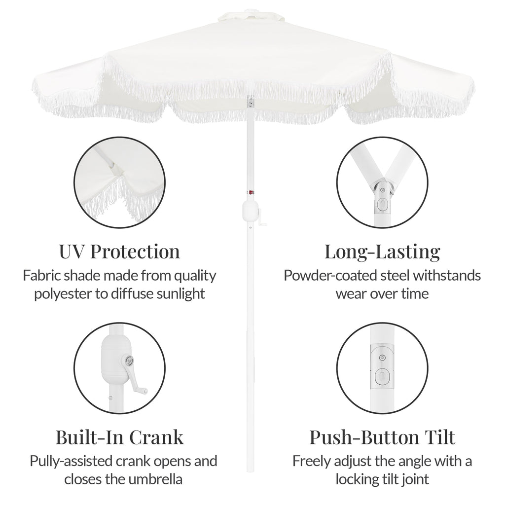 9ft Boho Fringe UmbrellaTilt UPF50+ Steel Pole