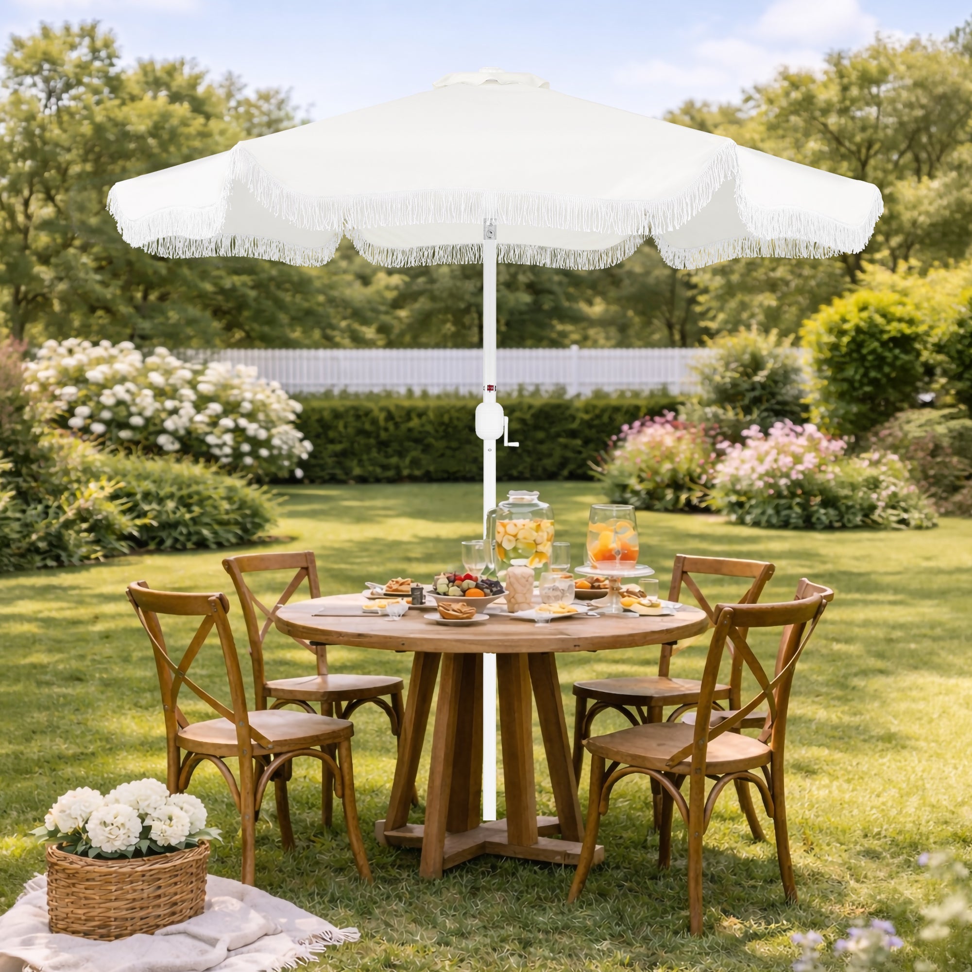 9ft Boho Fringe UmbrellaTilt UPF50+ Steel Pole
