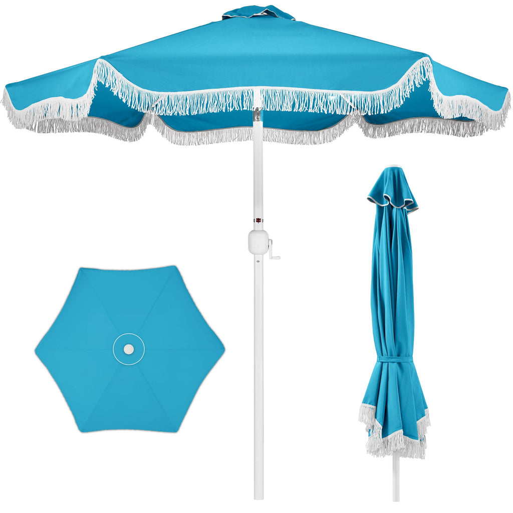 9ft Boho Fringe UmbrellaTilt UPF50+ Steel Pole