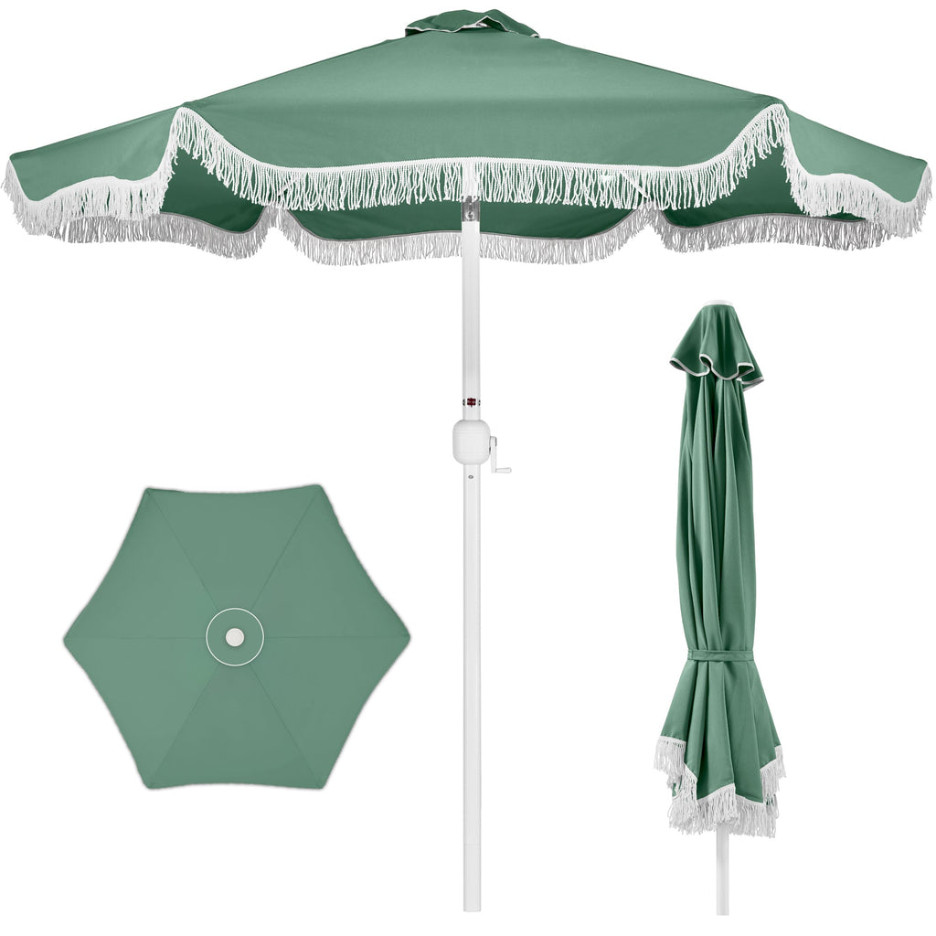 9ft Boho Fringe UmbrellaTilt UPF50+ Steel Pole
