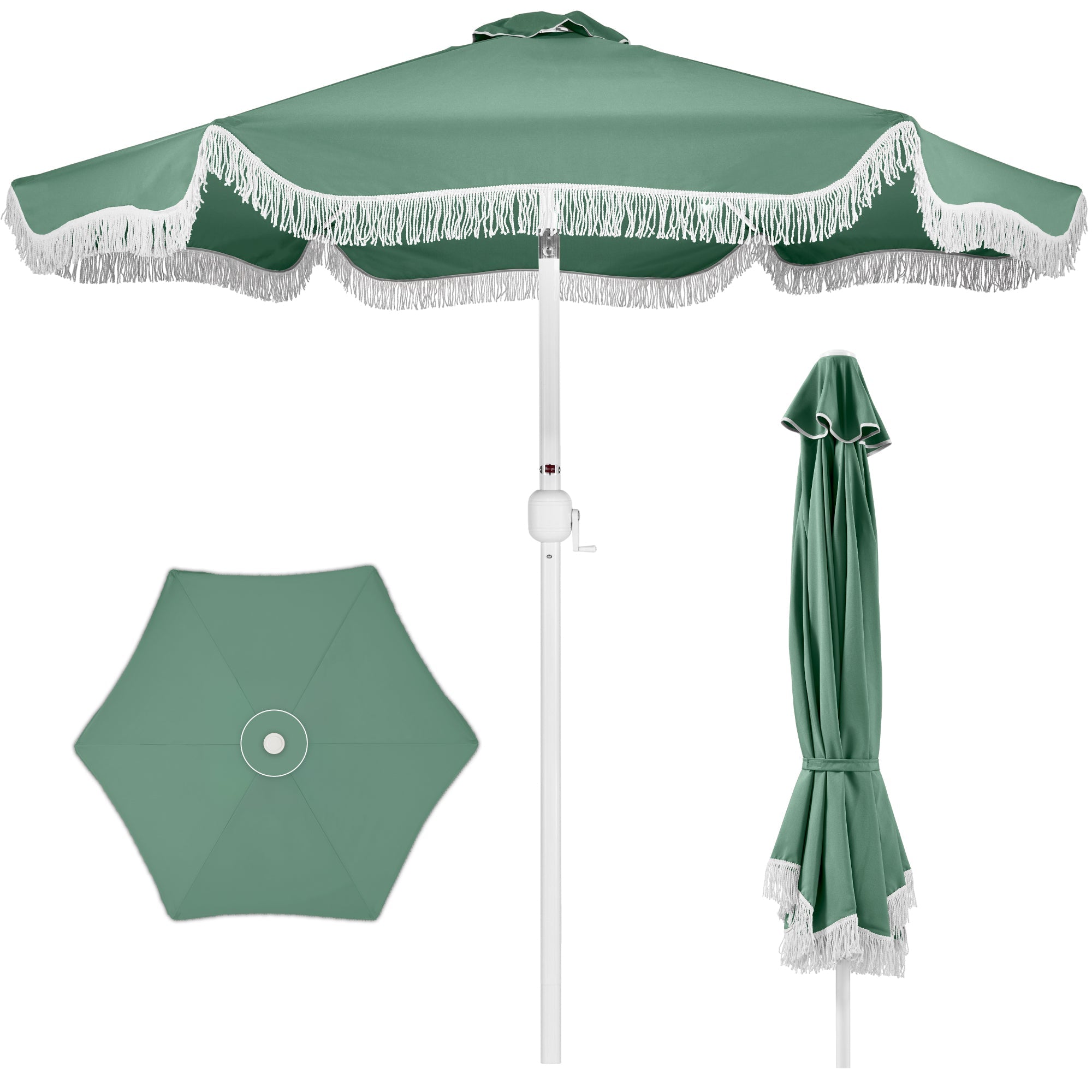 9ft Boho Fringe UmbrellaTilt UPF50+ Steel Pole