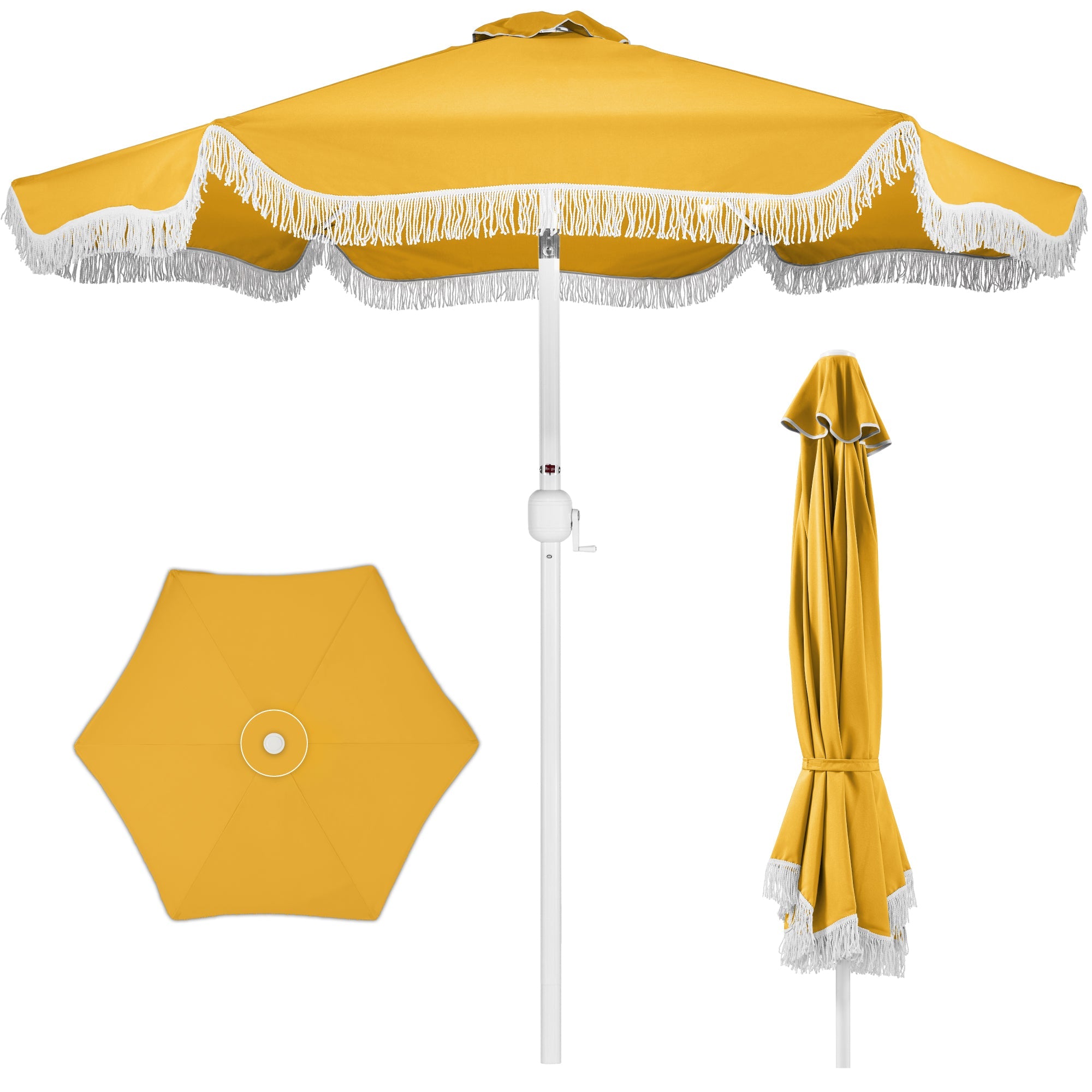 9ft Boho Fringe UmbrellaTilt UPF50+ Steel Pole