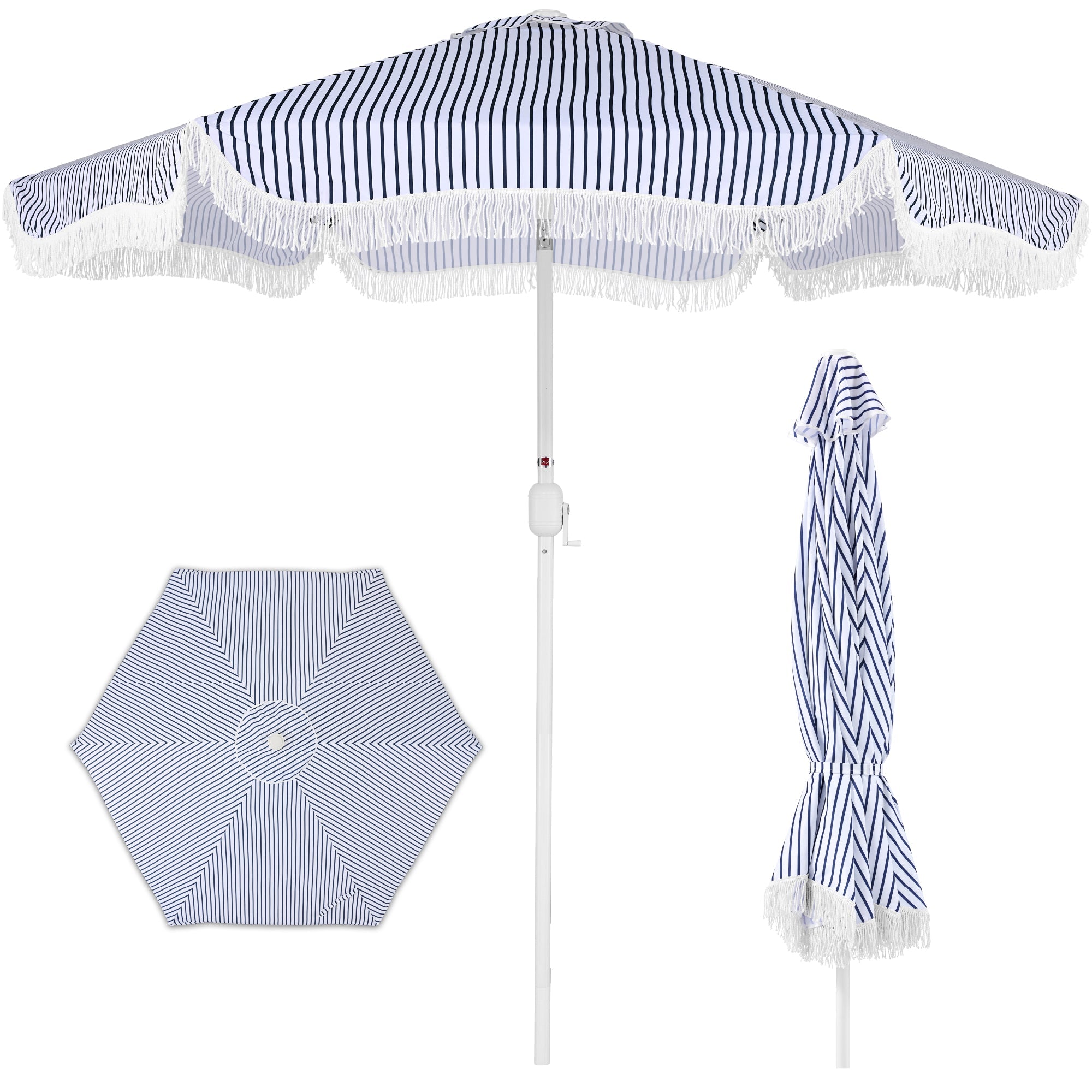 9ft Boho Fringe UmbrellaTilt UPF50+ Steel Pole