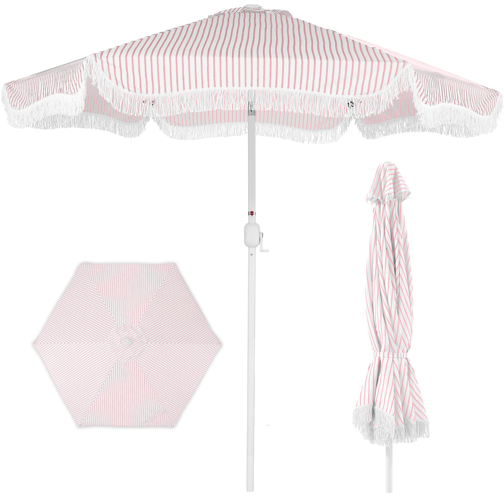 9ft Boho Fringe UmbrellaTilt UPF50+ Steel Pole
